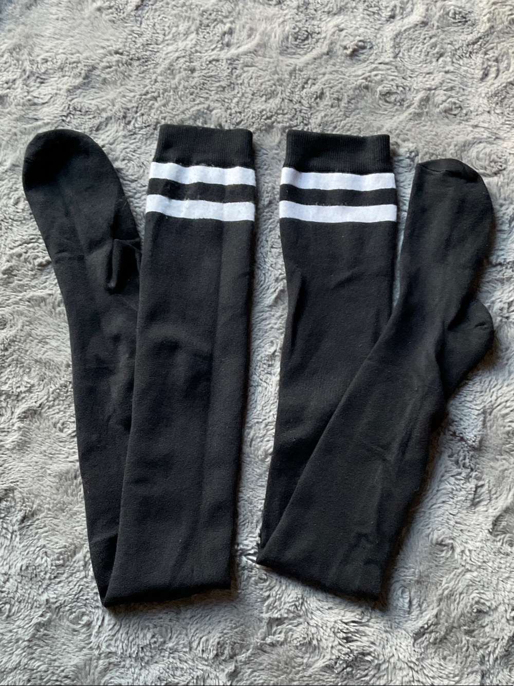Black Thigh-High Socks with White Stripes